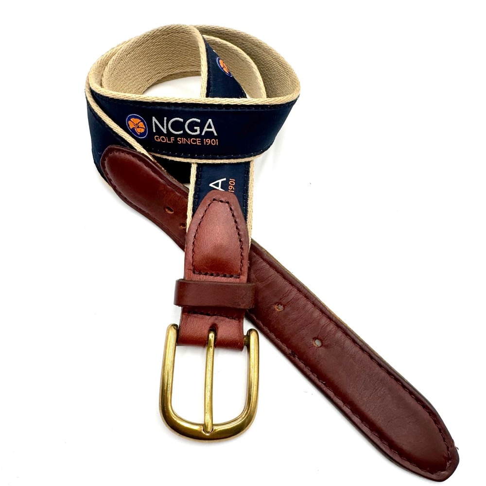 NCGA Golf Since 1901 Canvas Leather Belt Size 38/95 Solid Brass Buckle USA‎ Made